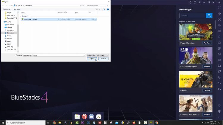 Save APK to Download folder to install android apps on windows pc