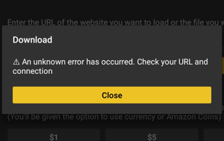 an unknown error has occurred check your url and connection downloader