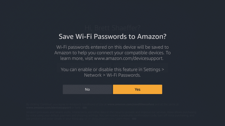 click yes if you want to save passwords