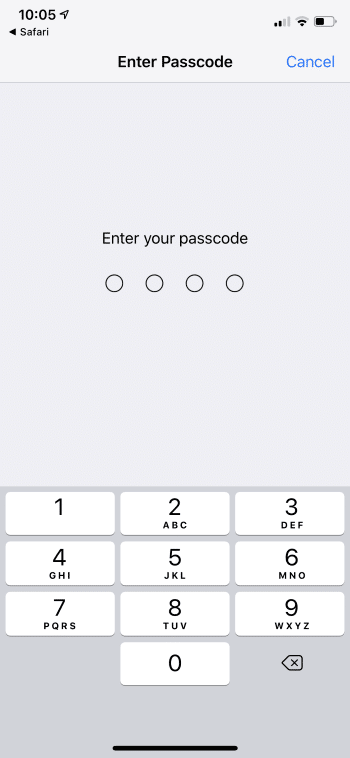 enter passcode