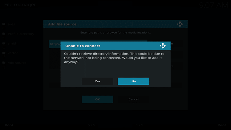 unable to connect message