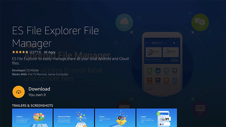 es file explorer cant download firestarter apk