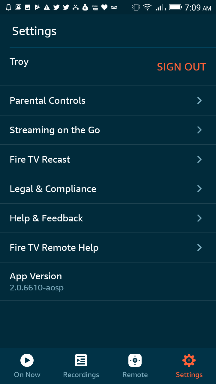 Fire TV Recast App Settings