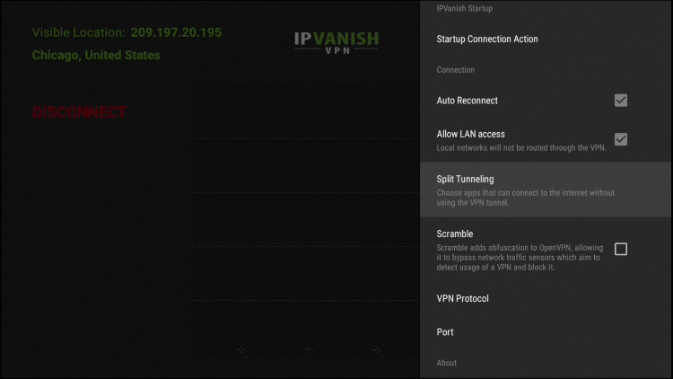 Split Tunneling allows the user to choose applications that can connect to the Internet without being routed through the VPN.