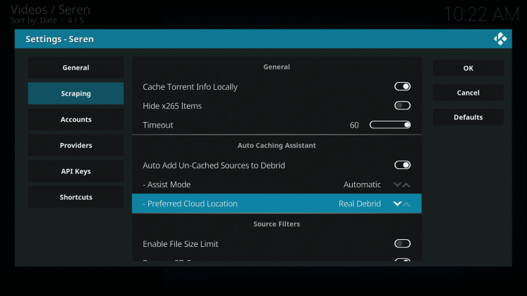Seren Kodi Preferred Cloud Location