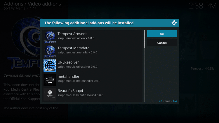 the following additional addons will be installed