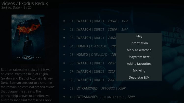 context menu