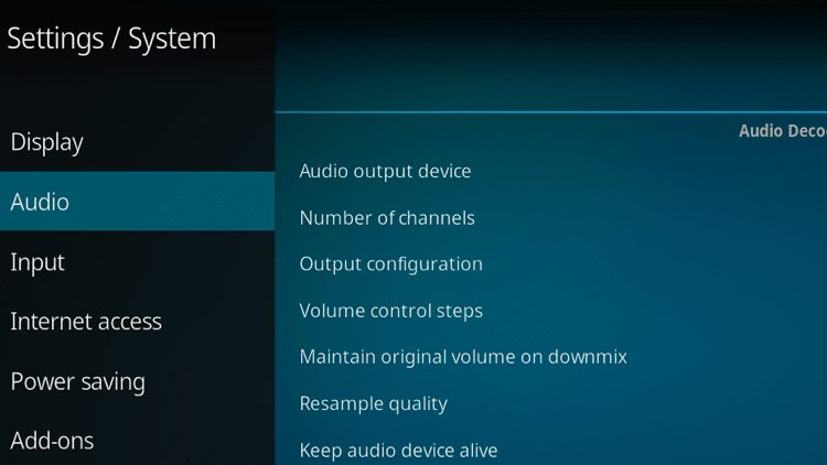 Step 3 - How To Fix Kodi No Sound Error - Switch audio channel