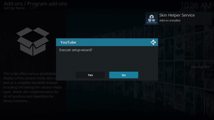 enable setup or click no to skip