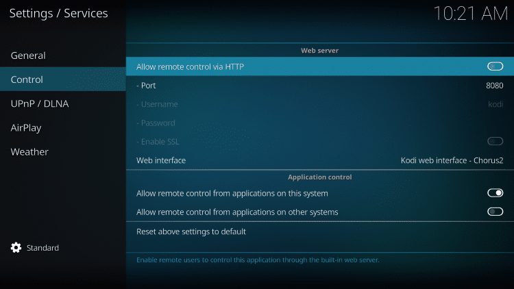 allow remote control via HTTP