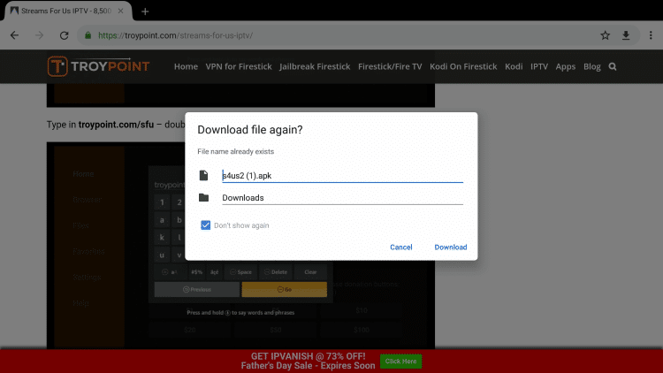 The file will download just like it did when clicking the download link.