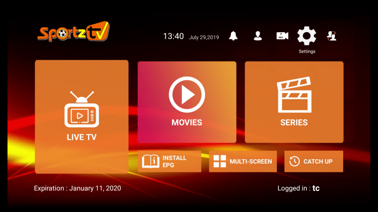 Clicks Settings in Sportz TV App