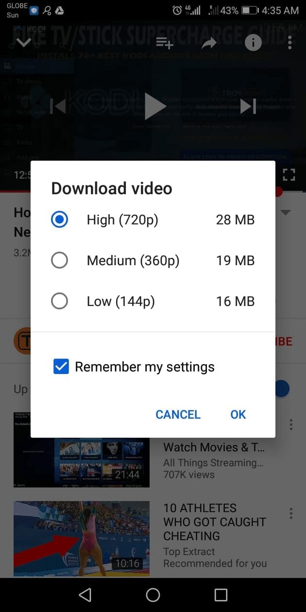 Select the video quality you prefer. You may also tick the Remember my settings option so YouTube won’t ask you to select your option again.