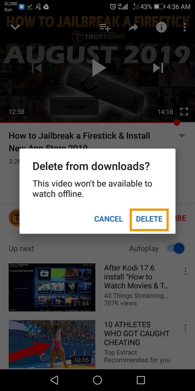 A confirmation message will be shown. Tap DELETE.