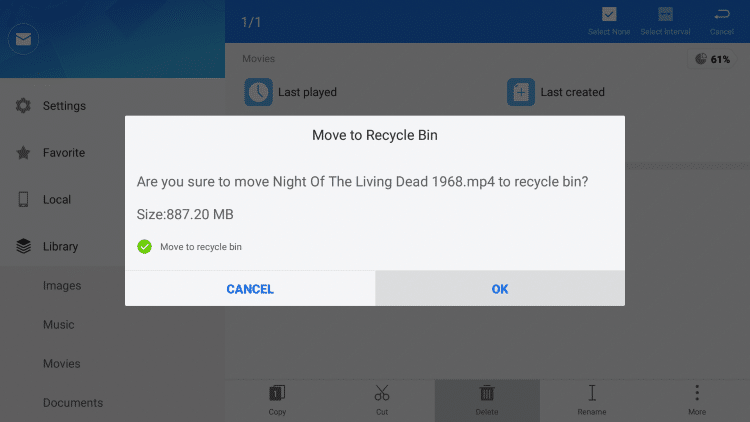 click ok when the move to recycle bin message appears