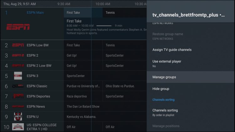 group options within tivimate