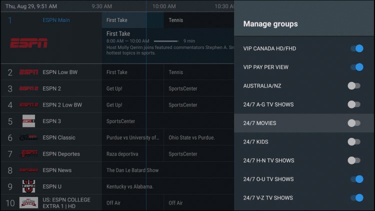 toggle groups within tivimate