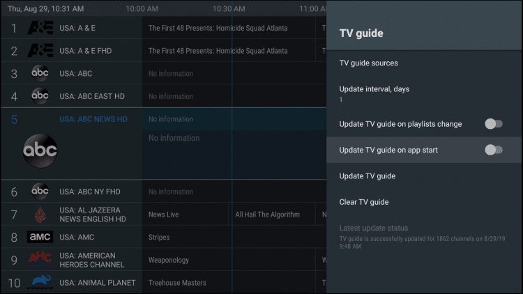 auto-update tv guide on tivimate