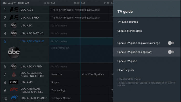 auto-update tv guide on tivimate