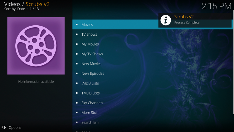 the Scrubs V2 Kodi add-on is now successfully installed.