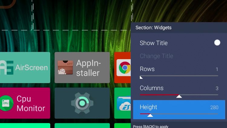 Step 9 - How to Adjust Widget Sizes on ATV Launcher
