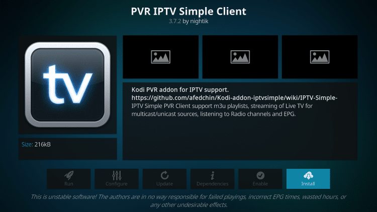 click install, Stream IPTV On Kodi With PVR