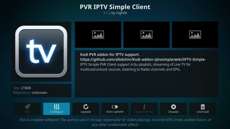 click configure, Stream IPTV On Kodi With PVR