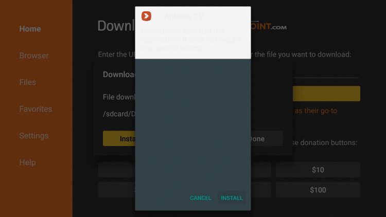 Click Install in order to download apps on firestick