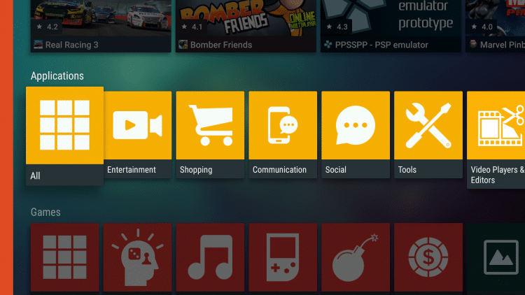 aptoide tv categories