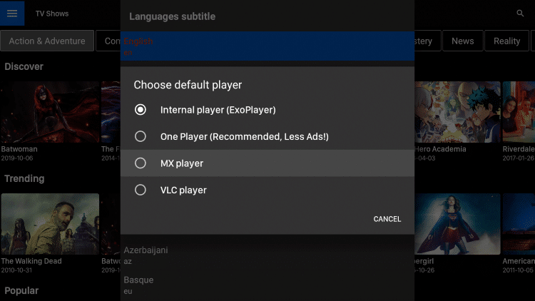 If asked to Choose a default player, we recommend selecting MX Player if you have it installed.