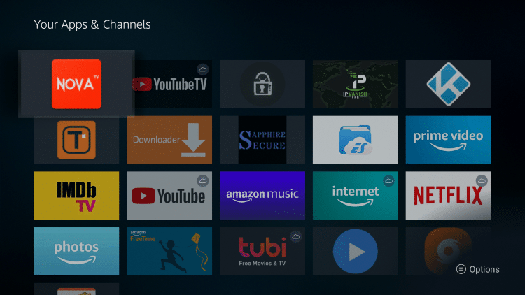 Nova TV is now moved to the front of Your Apps & Channels