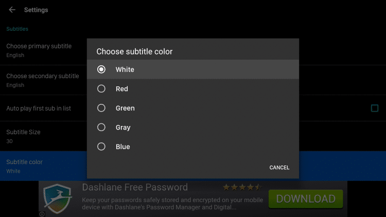 To change the subtitle color select Subtitle color