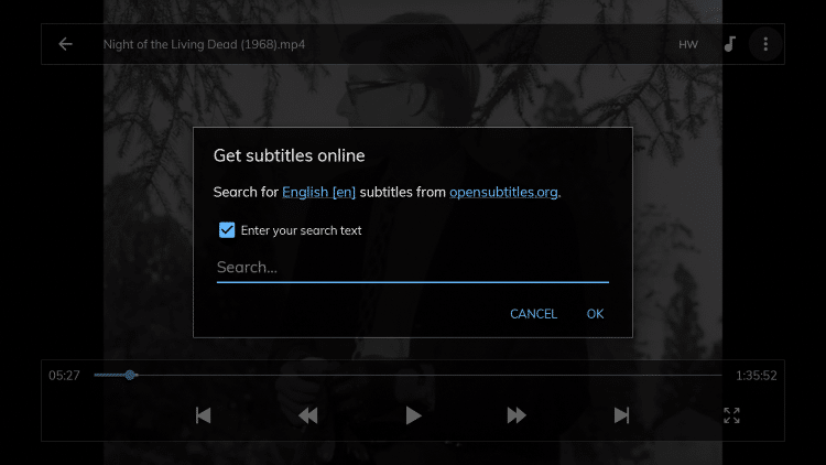 After checking that box you will be prompted to search using opensubtitles.