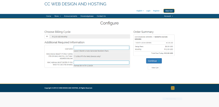 You will then be directed to the Configure page. Create a Username, double check your order, and click Continue.