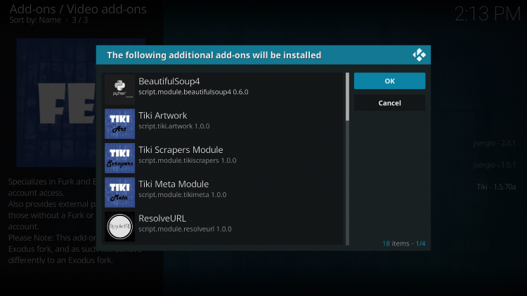 When prompted with "The following additional add-ons will be installed" message click OK