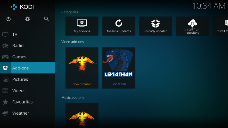 Once the Leviathan Video add-on has been installed go back to the Home screen of Kodi