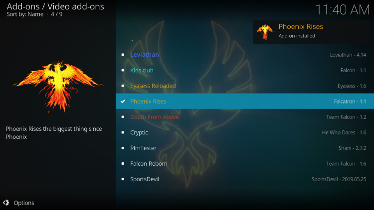 Wait a minute or two for the Phoenix Rises add-on to install