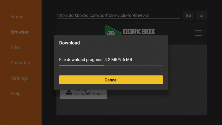 The Vudu APK file will then begin to download. Wait a minute or two.