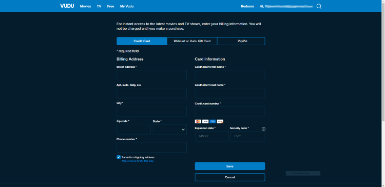 It's important to note that prior to renting/buying any media, you will be required to enter in payment information