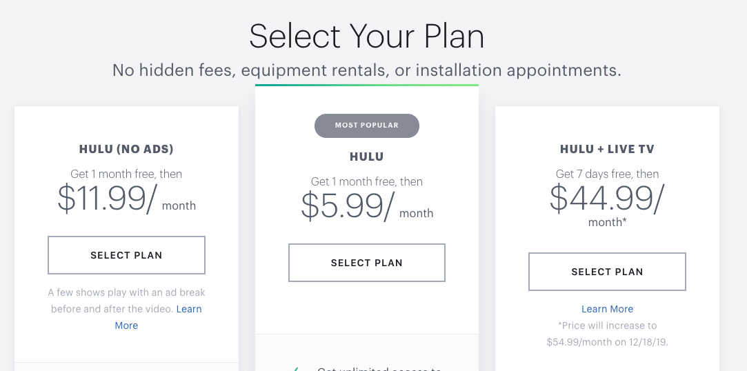Hulu Pricing Plan