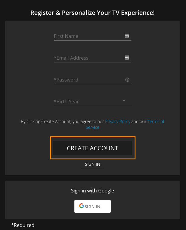 Step 3 - Signing Up for an Account on Pluto TV