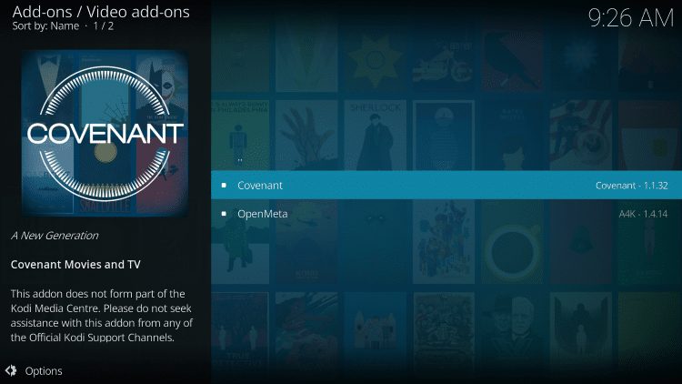 Choose Covenant kodi