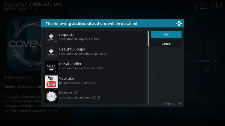 When prompted with "The following additional add-ons will be installed" message click OK