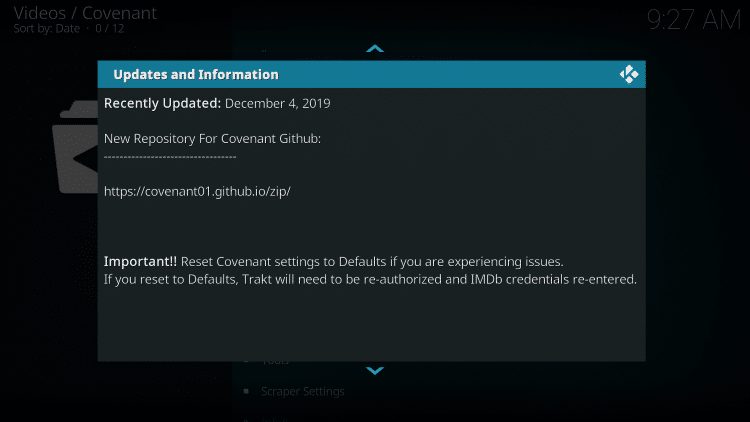 You will most likely get this Updates and Information message. Just click the OK button on your remote to remove it.