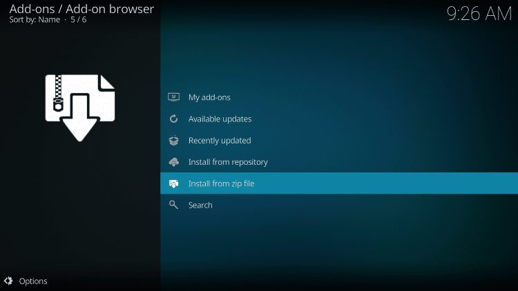 Click Install from zip file