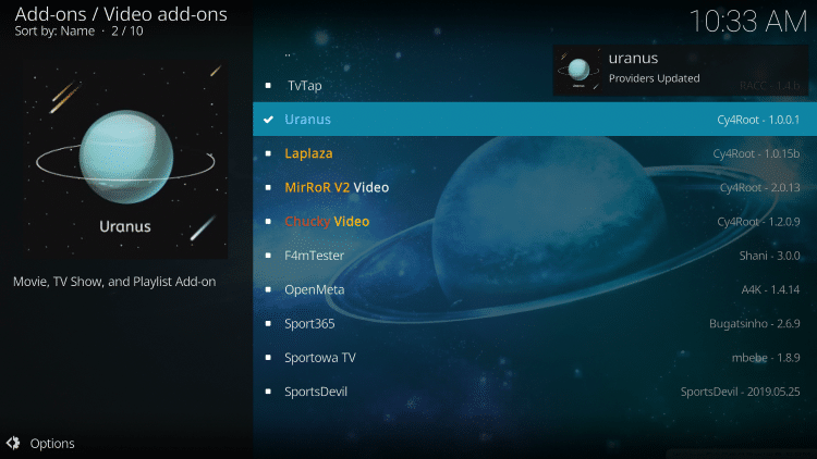 Wait a minute or two for the Uranus Kodi add-on to install