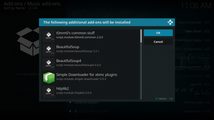 When prompted with "The following additional add-ons will be installed" message click OK.