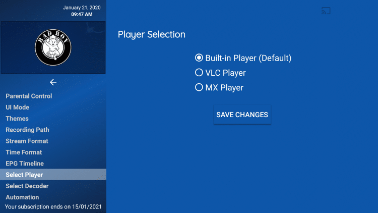 Then scroll down and choose Select Player.