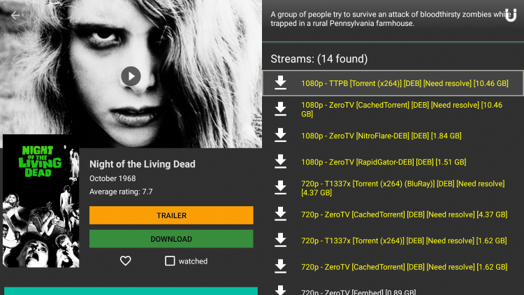 You will see Real-Debrid streams highlighted yellow after making your content selection.