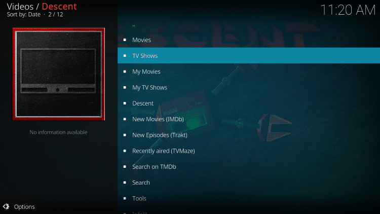 Launch the Descent Kodi Addon